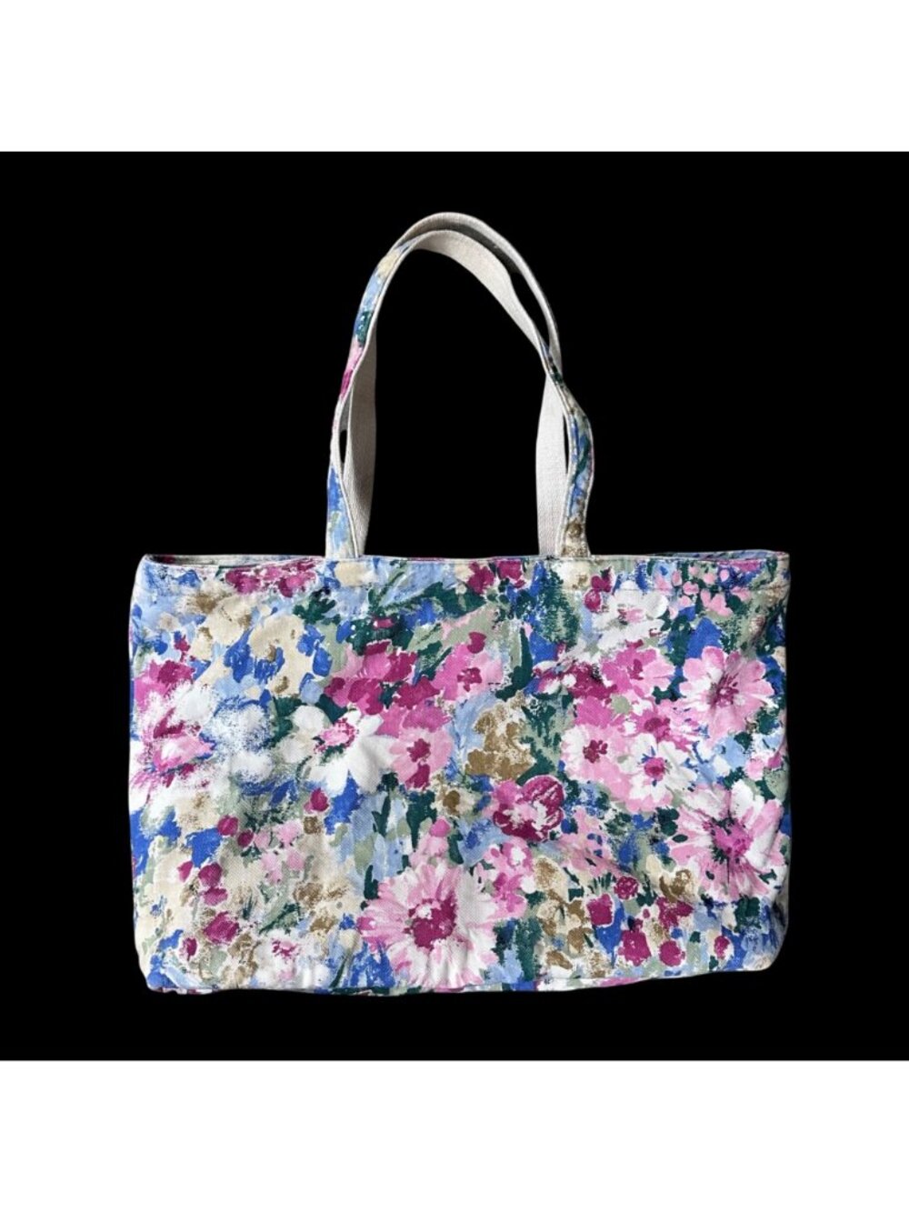 Vintage Tote Bag Floral Insulated Pink Blue Flowers Cottage Granny Dual Handles - Picture 2 of 11